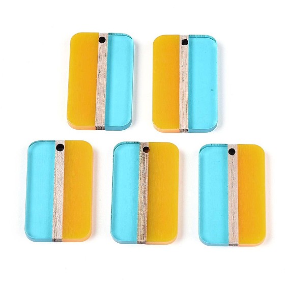 Прозрачные подвески из смолы и дерева, прямоугольные, два тона