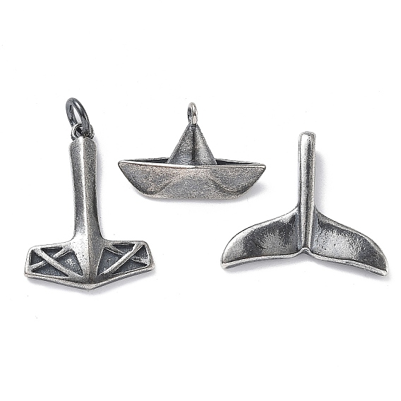 925 стерлингов серебряные подвески, хвост кита/якорь/парусник, античное серебро