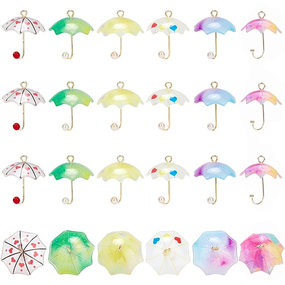 Акриловые подвески, с позолоченными латунными петлями и искусственным жемчугом из абс-пластика, зонтик