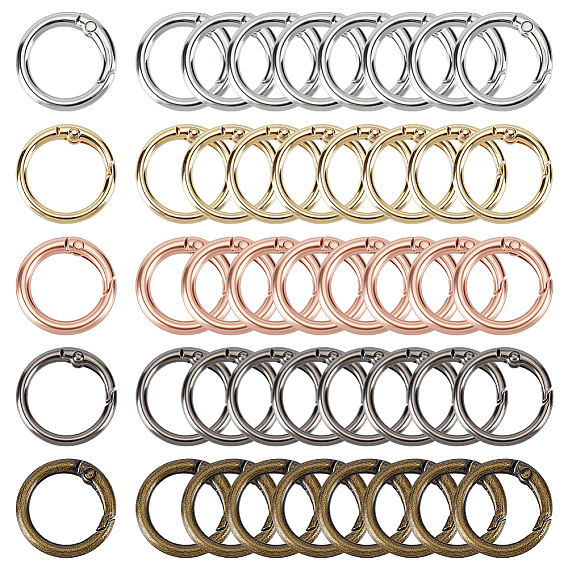 100Pcs 5 Colors Zinc Alloy Spring Gate Rings, Ring