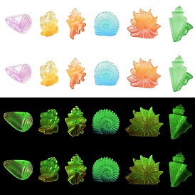 30 pièces 6 styles décorations lumineuses en résine en forme de coquillage, brillent dans le noir, décor pour aquarium, brillent dans le noir