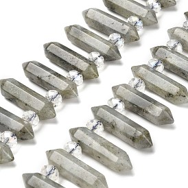 Natural Labradorite Double Terminated Point Beads Strands, with Glass Beads, Faceted Bullet, Top Drilled