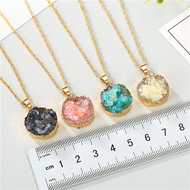 Resin Necklace with Shell Pendant - European and American Style, Round Stone.