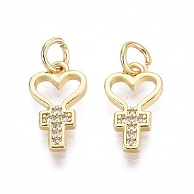 Латунные микро проложить кубического циркония подвески, сердце с крестом, с целью перехода в кольце