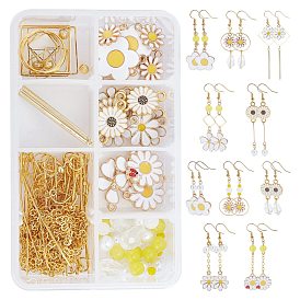 DIY-Schmuckset mit Gänseblümchenblüten, einschließlich Glasperlen, Legierungsanhänger & Glieder & Perlen, Messing-Verbindungsringe & Sprungringe & Ohrringhaken & Stifte & Kabelkette