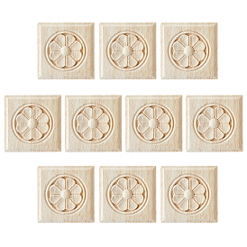 Square Wood Carved Floral Decorative Blocks, Ornate Wood Embellishments for Furniture & Wall Decor