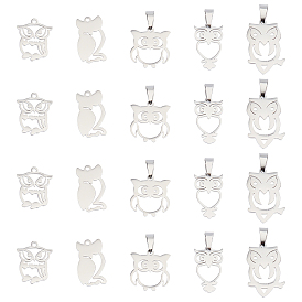 20 pcs 5 style 304 pendentifs en acier inoxydable, chouette