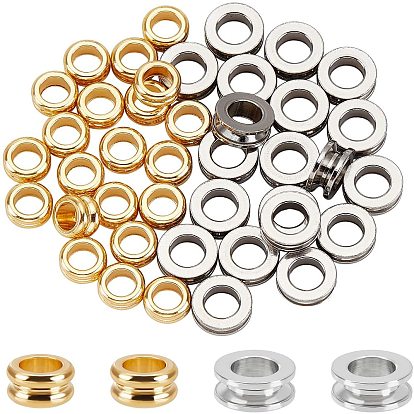 40Pcs 2 Colors 304 Stainless Steel Grooved Beads, Column