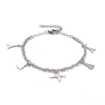 304 Stainless Steel Double Chains Multi-strand Bracelets, Tree & Heartbeat & Crown 201 Stainless Steel Charm Bracelet for Women