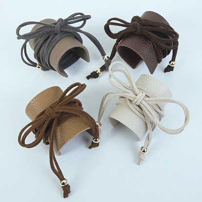 PU Leather Hair Ties, Ponytail Holder, Wraps Braid Holder with Plastic Beads, Hair Accessories for Girls