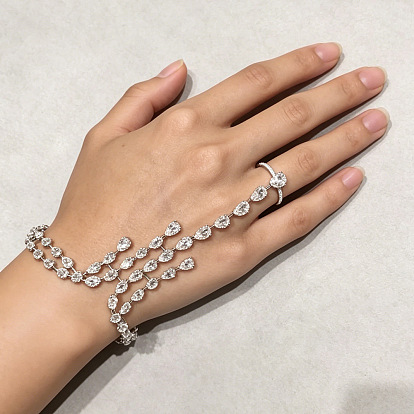 Armbänder aus Messing mit pavébesetzten Zirkonia-Steinen in Tropfenform, Fingerringe für Damen