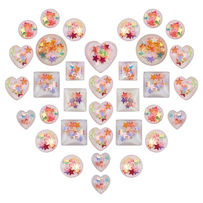 Resin Cabochons, with Paillette, Mixed Shapes