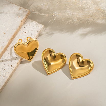 Комплект из сережек-гвоздиков и колец в форме сердца из нержавеющей стали