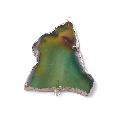 Natural Agate Pendants,  Edge Platinum and Gold Plated, Nuggets, Dyed