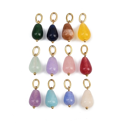 12 шт. 12 Цвета: натуральный розовый кварц, зеленый авантюрин, топаз, нефрит, клубничный кварц, амазонит, нефрит, подвески в форме капли, с 304 кольцами из нержавеющей стали, золотые, смешанные окрашенные и неокрашенные