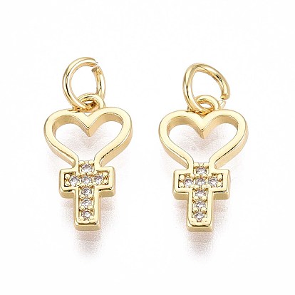 Латунные микро проложить кубического циркония подвески, сердце с крестом, с целью перехода в кольце
