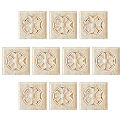 Square Wood Carved Floral Decorative Blocks, Ornate Wood Embellishments for Furniture & Wall Decor