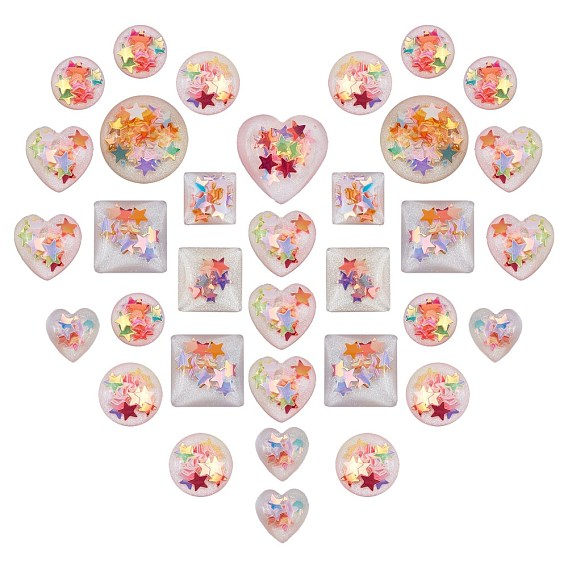 Resin Cabochons, with Paillette, Mixed Shapes