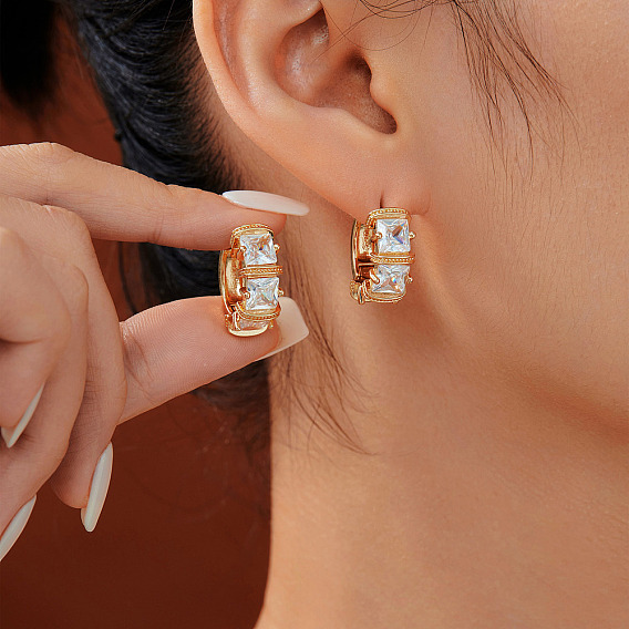 Квадратные серьги-кольца из нержавеющей стали с кубическим цирконием