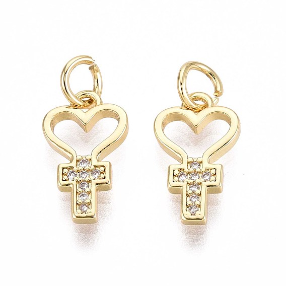 Латунные микро проложить кубического циркония подвески, сердце с крестом, с целью перехода в кольце