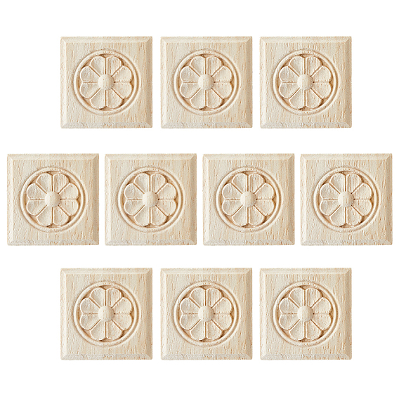 Square Wood Carved Floral Decorative Blocks, Ornate Wood Embellishments for Furniture & Wall Decor