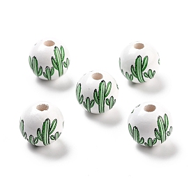 Spray Painted European Schima Wood Beads, Large Hole Beads, Round, Dark Sea Green