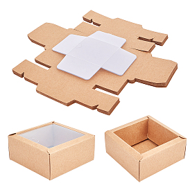 Kraft Paper Cardboard Jewelry Boxes, with PVC Findings, Square