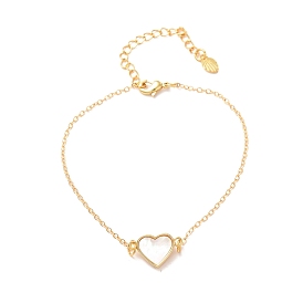 Heart Link Bracelet for Girl Women Gift, Freshwater Shell Charm Brass Bracelets