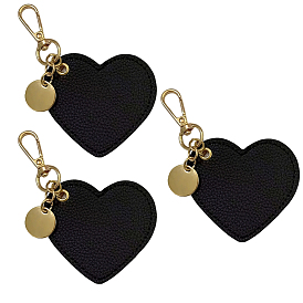 3Pcs PU Leather Pendant Decorations, with Alloy Clasps, Heart & Flat Round, Light Gold