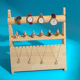 Multifunctional Wooden Jewelry Display Racks, for Necklace Ring Bracelet Watch Display