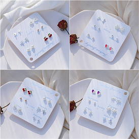 Cute Star Moon Leaf Earrings Set - Various Styles, Card Packaging, 6 Pieces.