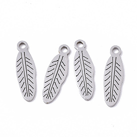 201 Stainless Steel Charms, Laser Cut, Feather