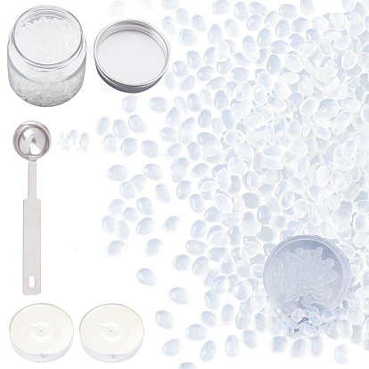 DIY Scrapbook Kits, Transprant Sealing Wax Beads with Plastic Empty Cosmetic Containers, Stainless Steel Spoon, Candle