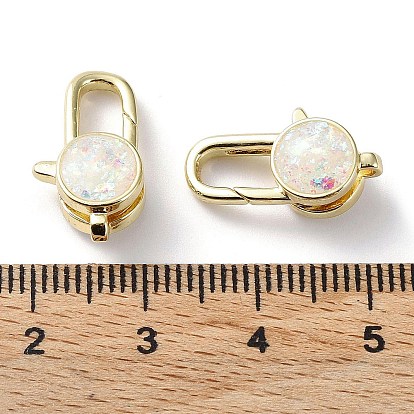 Rack Plating Brass Lobster Claw Clasps, with Synthetic Opal, Cadmium Free & Lead Free, Long-Lasting Plated, Real 18K Gold Plated