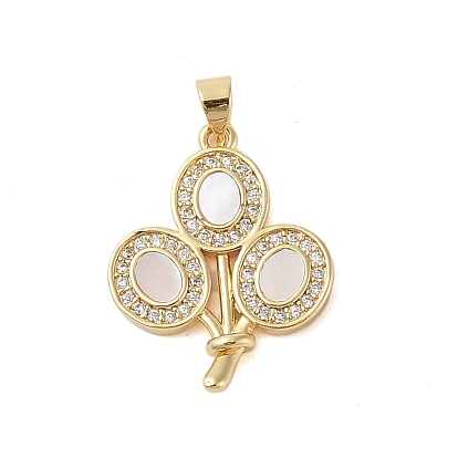 Brass Micro Pave Clear Cubic Zirconia Pendants, with Shell, Cadmium Free & Lead Free, Balloon