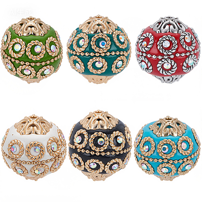 6шт 6 цвета бисера ручной работы из Индонезии, с металлическая фурнитурой, светло-золотистый цвет, круглые