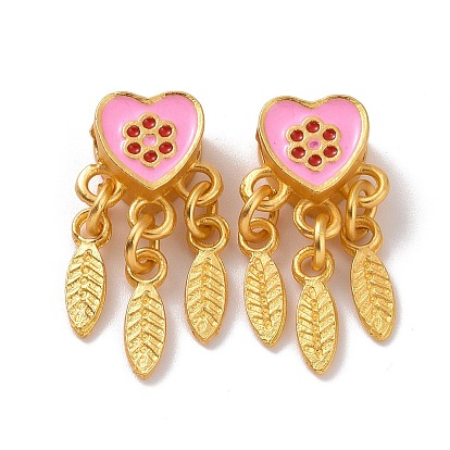 Alloy Pendants, with Enamel, Heart and Feather, Matte Gold Color