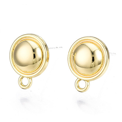 Alloy Stud Earring Findings, with Loop and Steel Pin, Half Round with Plastic Protective Sleeve
