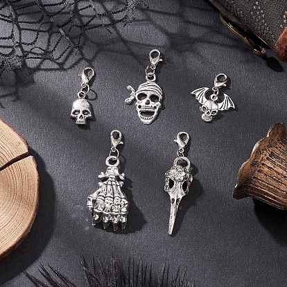 Подвесные украшения из сплава в тибетском стиле на Хэллоуин, с карабин-лобстерами , разнообразные