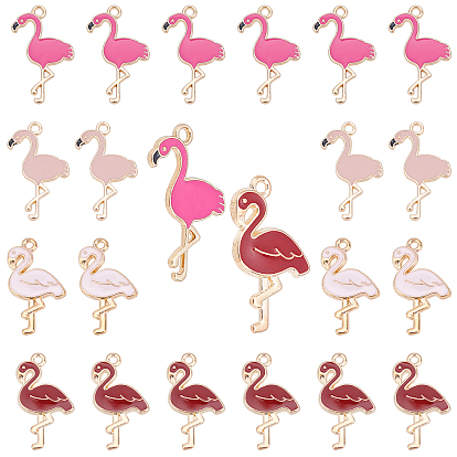 Pendentifs en émail , sans cadmium et sans plomb, forme de flamant rose, or et de lumière