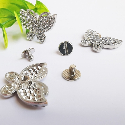 Alloy Collision Rivets, with Rhinestone, for Clothes Bag Shoes Leather Craft, Butterfly