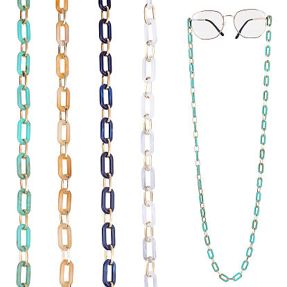 4 Strands 4 Colors Handmade Acrylic & Aluminium Cable Chains, Imitation Gemstone, Oval, for Jewelry Making, Light Gold