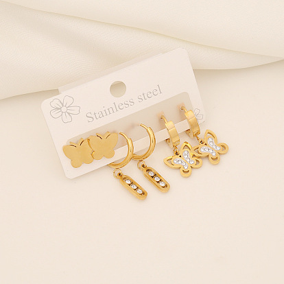 Stainless Steel Eye Earrings Set Butterfly Heart Studs Chic Jewelry E453