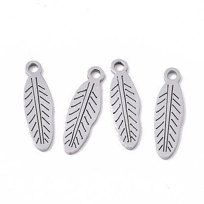 201 Stainless Steel Charms, Laser Cut, Feather