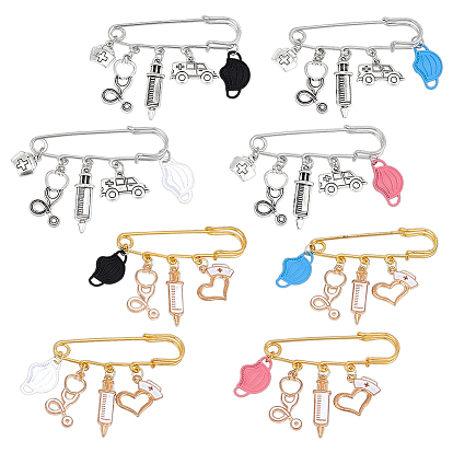 8Шт. 8 шапочка медсестры в стиле, шприц для инъекций и эмалевая подвеска из сплава скорой помощи, набор брошей с английской булавкой, Медицинская тема булавки на лацкан из нержавеющей стали для свитера шаль зажимы удлинитель талии штаны