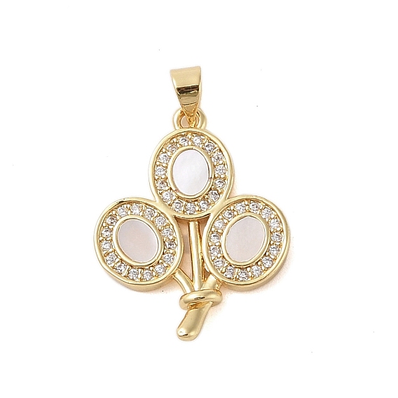 Brass Micro Pave Clear Cubic Zirconia Pendants, with Shell, Cadmium Free & Lead Free, Balloon