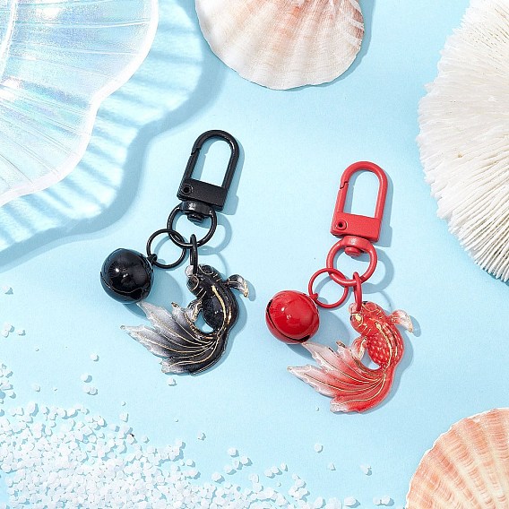 Подвесные украшения из акрила в виде золотой рыбки, латунные колокольчики и поворотные застежки из сплава, подвески для украшений сумок