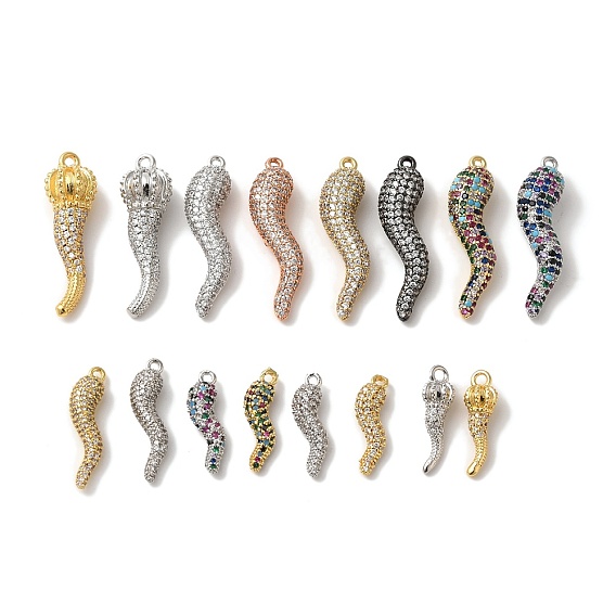 Подвеска из латуни с микропаве из кубического циркония, без кадмия и без свинца, долговечный, рог изобилия / итальянский рог корничелло амулеты