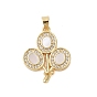Brass Micro Pave Clear Cubic Zirconia Pendants, with Shell, Cadmium Free & Lead Free, Balloon