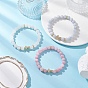 3Pcs Natural Quartz & Chalcedony & Malaysia Jade Round Beads Stretch Bracelets, Cross Brass Micro Pave Cubic Zirconia Jewelry for Women